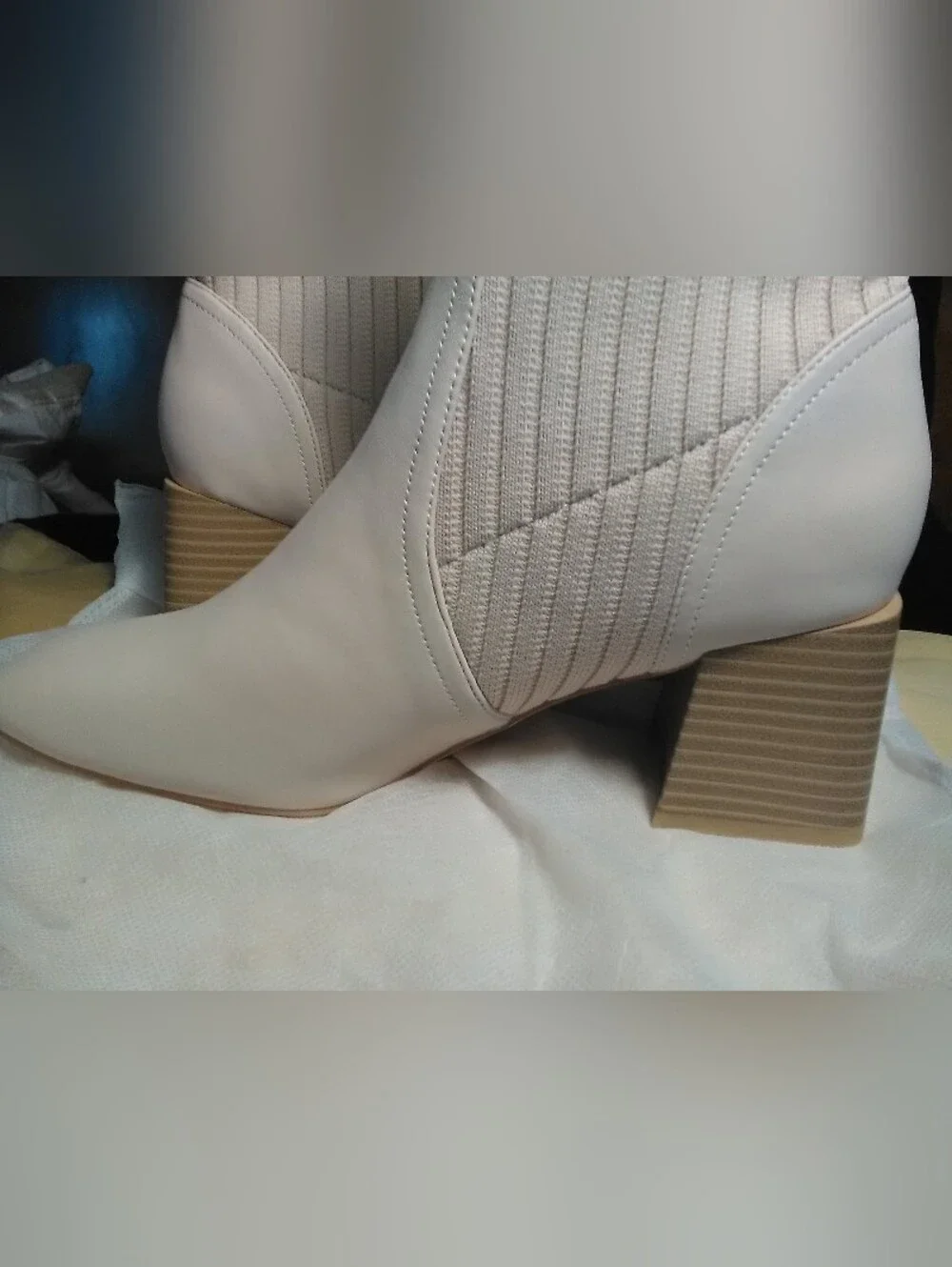 NIBAG BOUTIQUE FASHION Women’s Cream Knit Ankle Boots STRETCH SZ. 7.5 SEXY